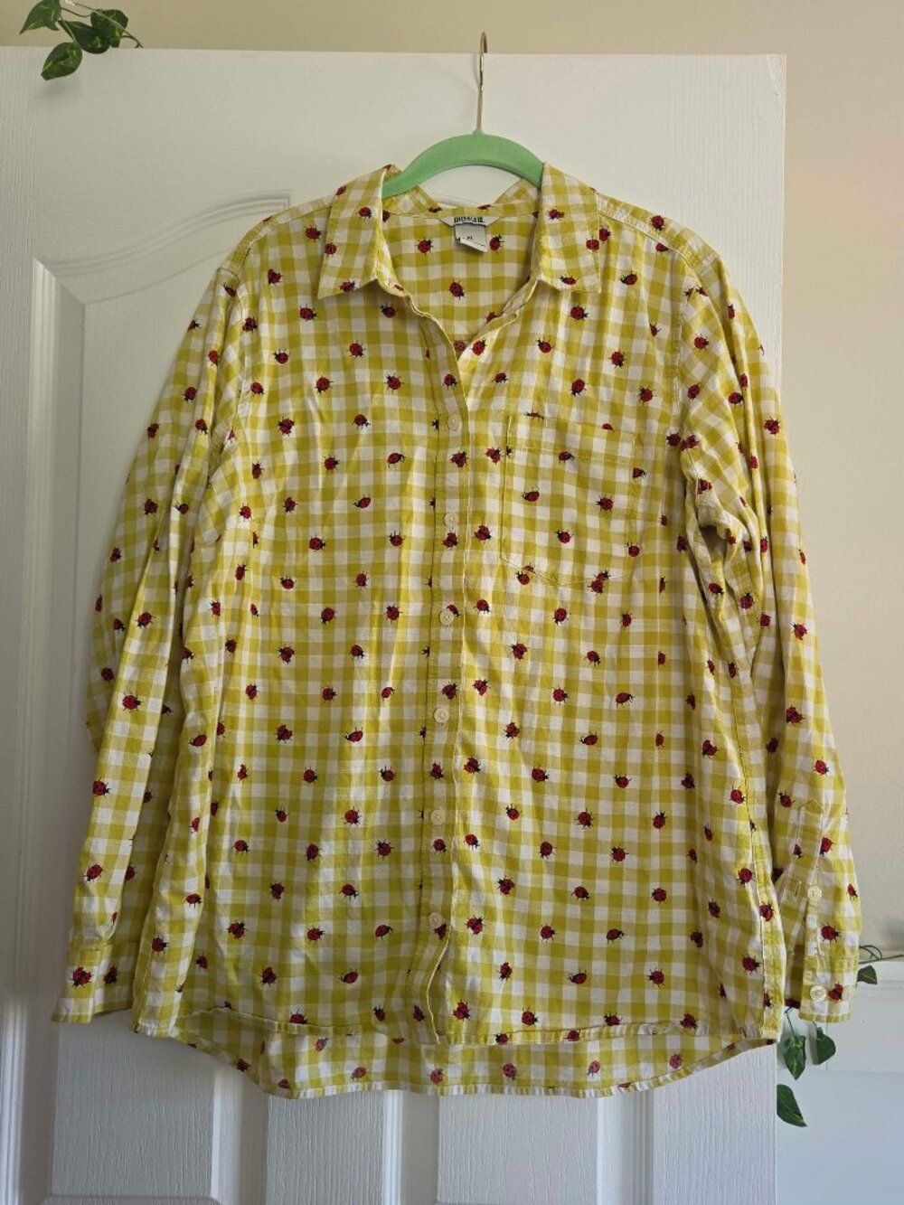 Duluth Women's Chick-Nic Long Sleeve Button Down Shirt Ladybug Gingham XL